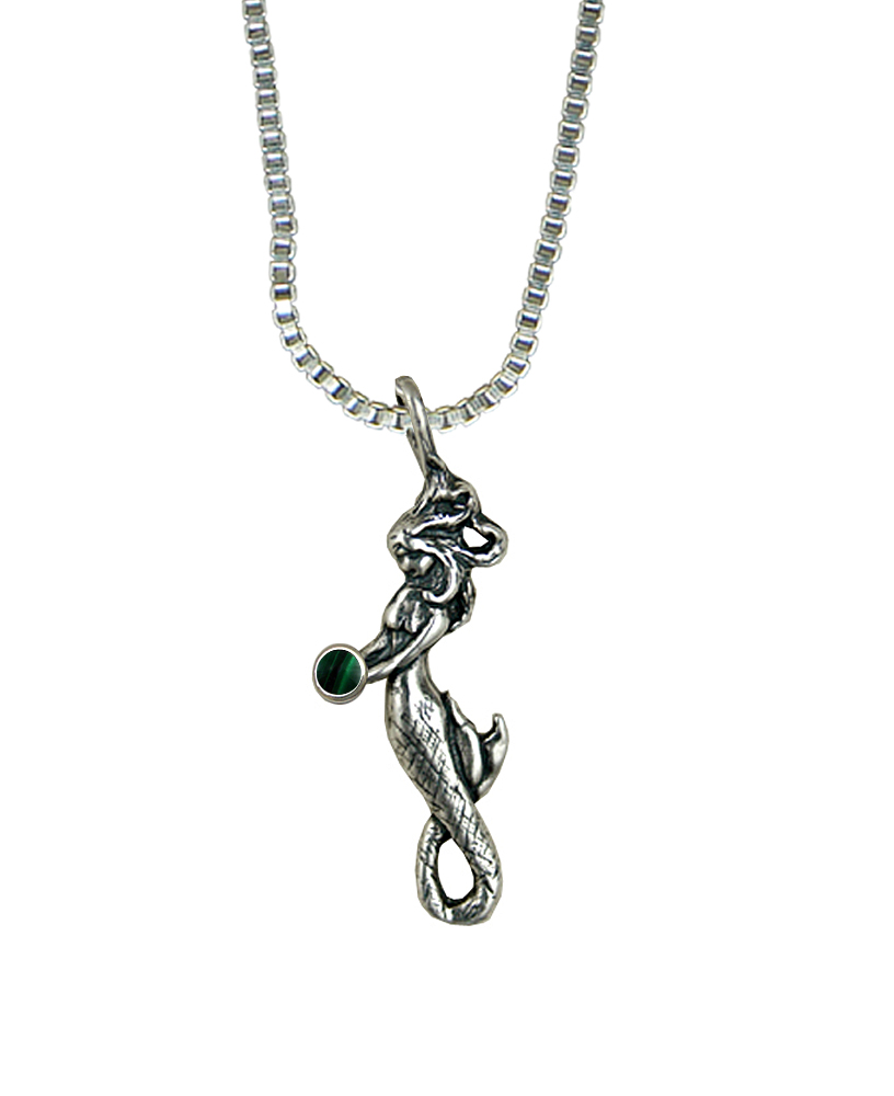 Sterling Silver Little Mermaid Pendant With Malachite